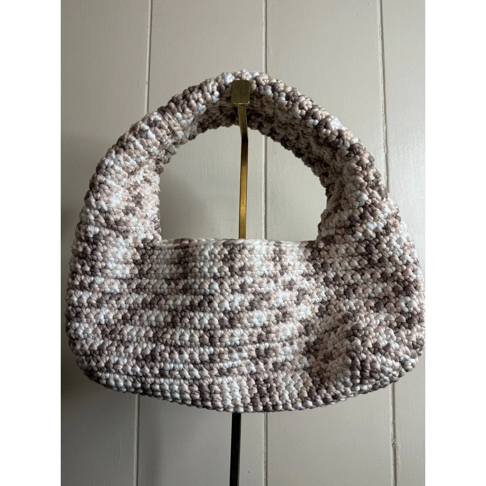 Crochet Handbag Shoulder Bag Women's Knit Purse Beige Brown White Woven Hobo
